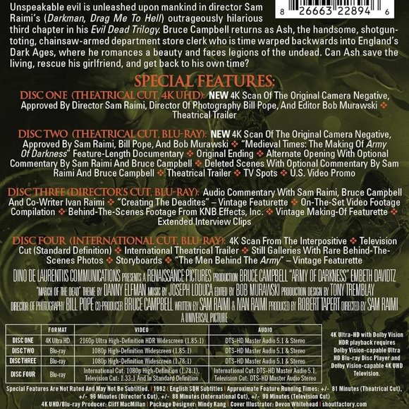 🧟 Army of Darkness Limited Edition Steelbook 4K Ultra HD + Blu-ray Horror NEW - Picture 3 of 3